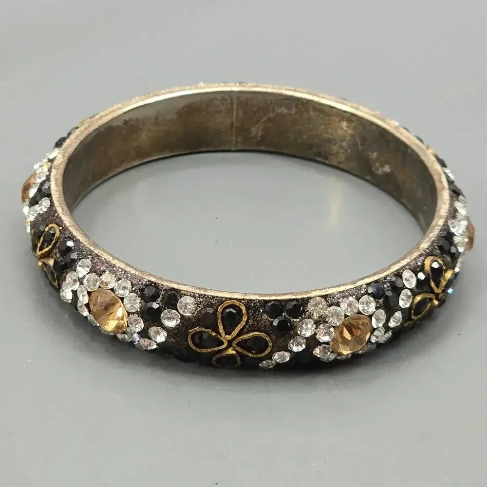 Black Floral Rhinestone Gem Costume Boho Bracelet Fashion Jewelry Retro JB4-17